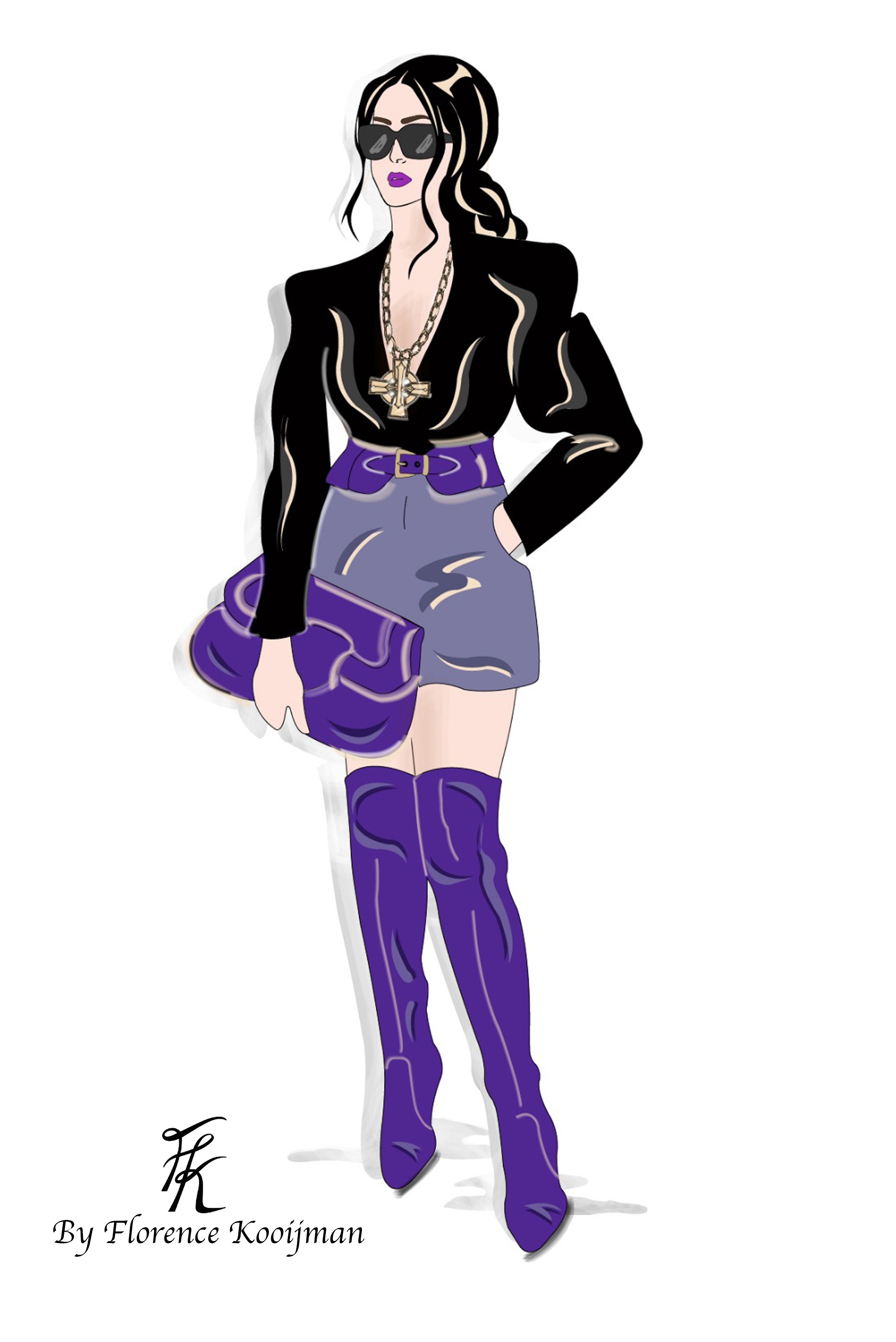 Dress handbag in violet purple leather - Worn view